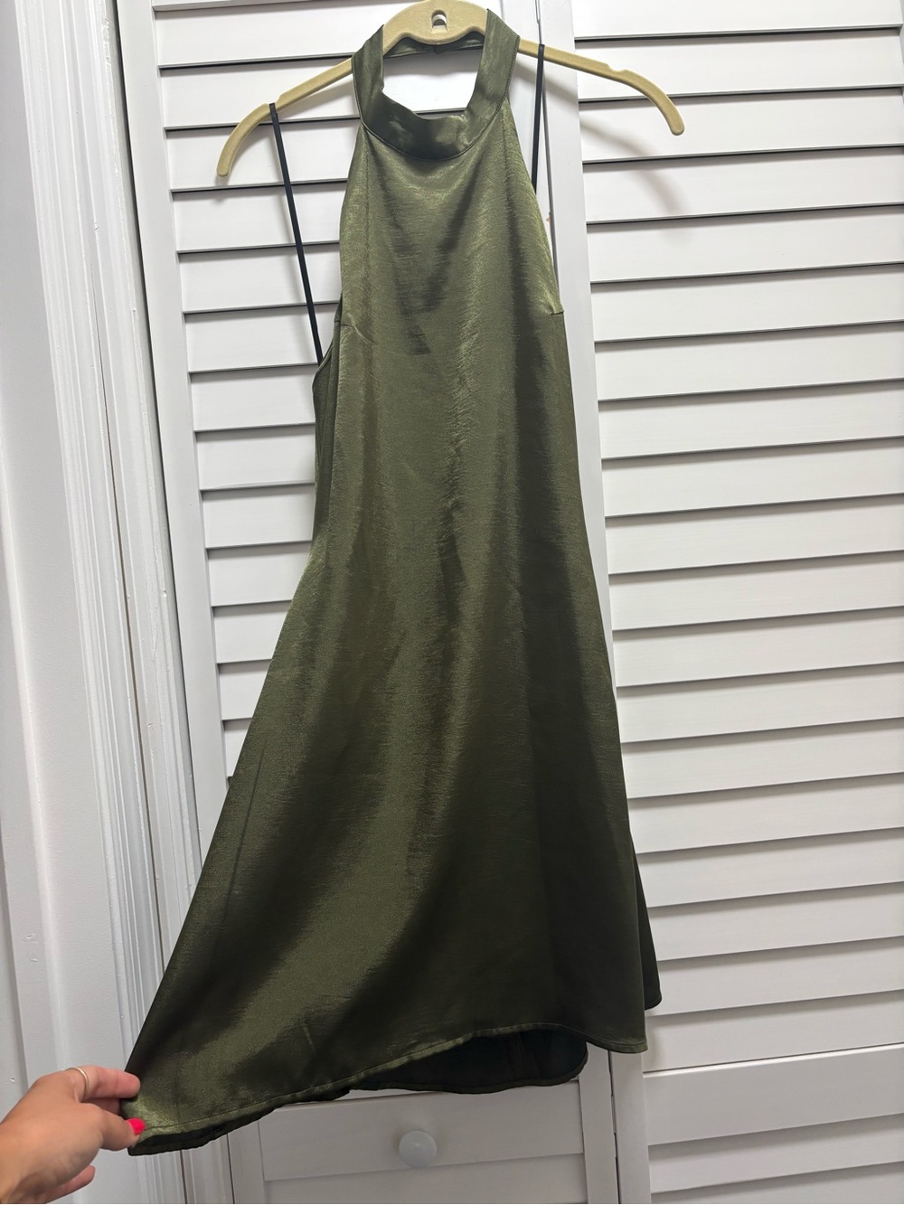 Urban Outfitters Olive Green Satin Halter Mini Dress